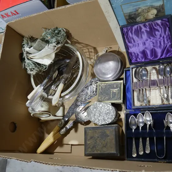 Assorted cutlery, trinket boxes etc