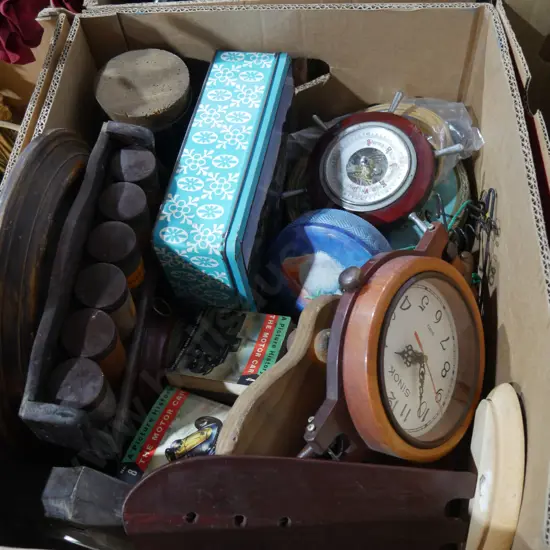 Clocks, barometer, spice rack etc