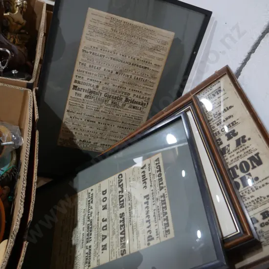 Framed theatre advertisements etc