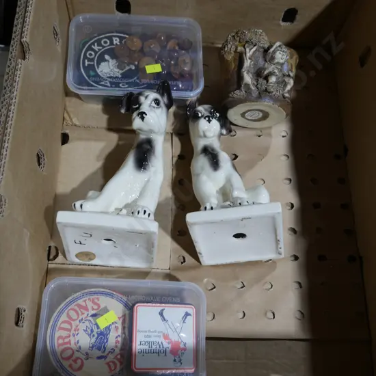 Ceramic dog figurines, coasters etc
