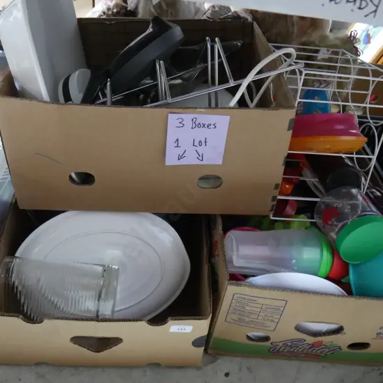 Three boxes of kitchenware