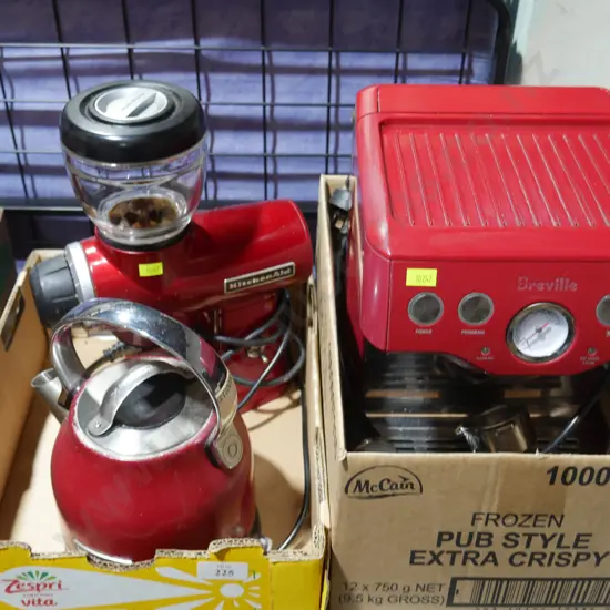 KitchenAid coffee grinder and kettle and Breville coffee machine
