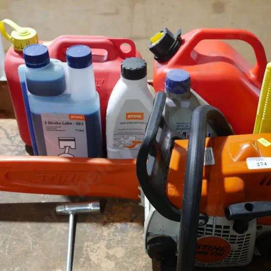 Stihl chainsaw, petrol cans and lubricators