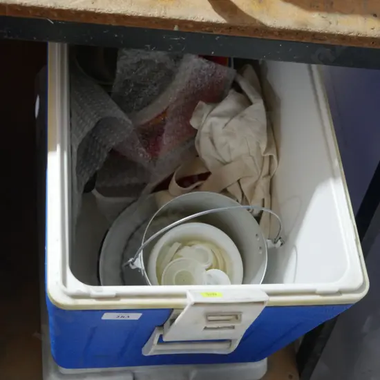 Chilly bin, plastic plates etc