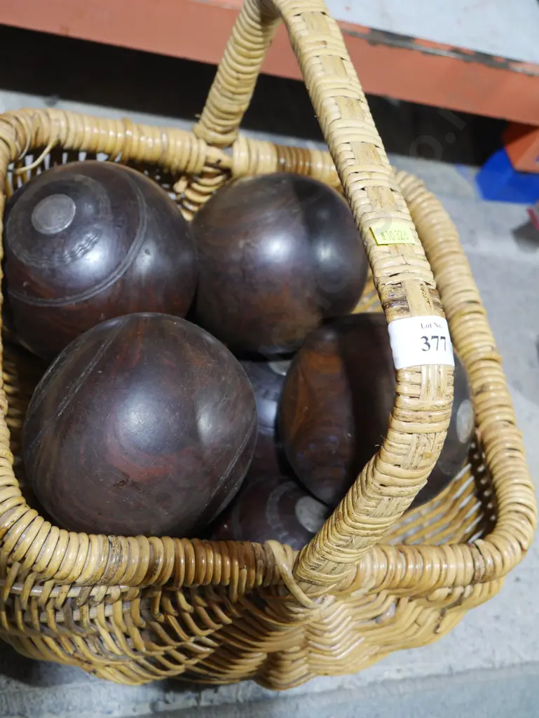 Cane basket and lawn bowls Image 1++