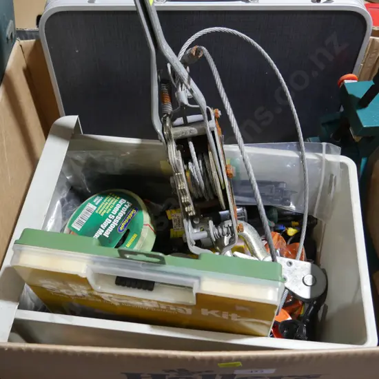 Hand winch, irrigation fittings etc