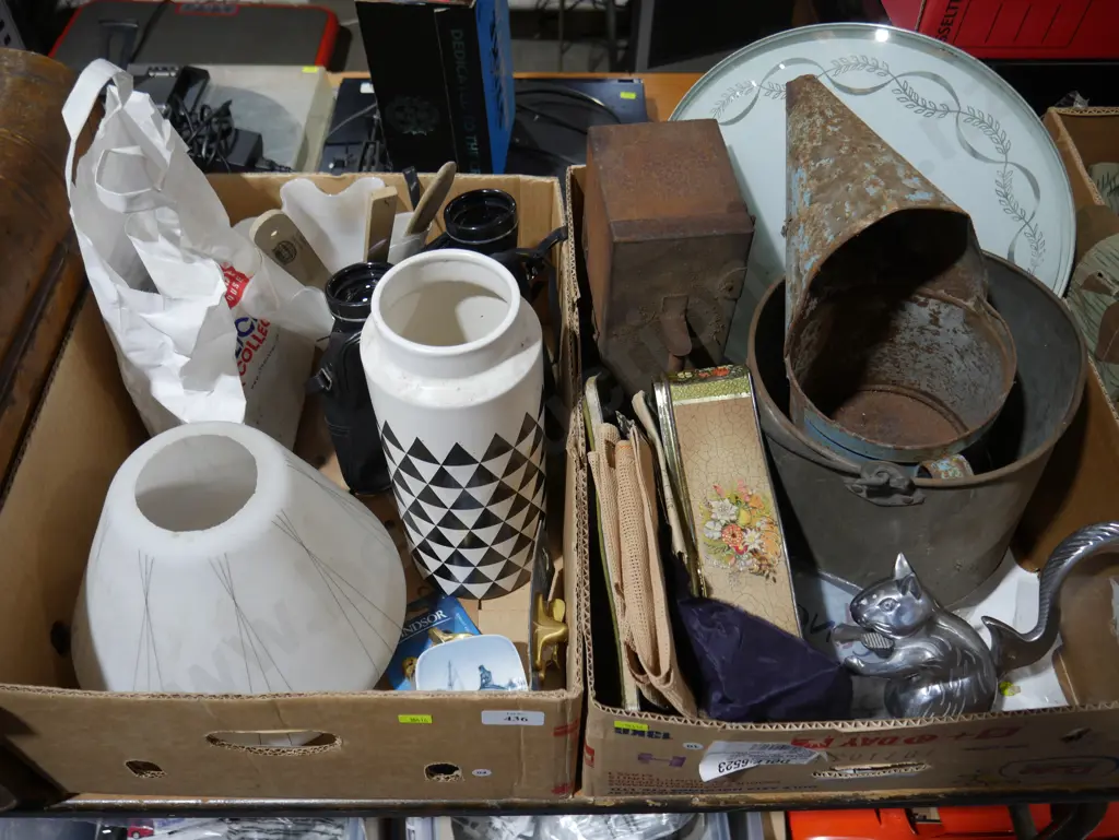 Two boxes of vases, oil can etc Image 1++