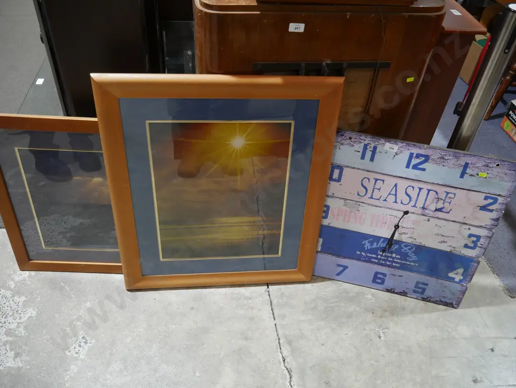 2 framed sunset pictures Woodend beach , clock Image 1++