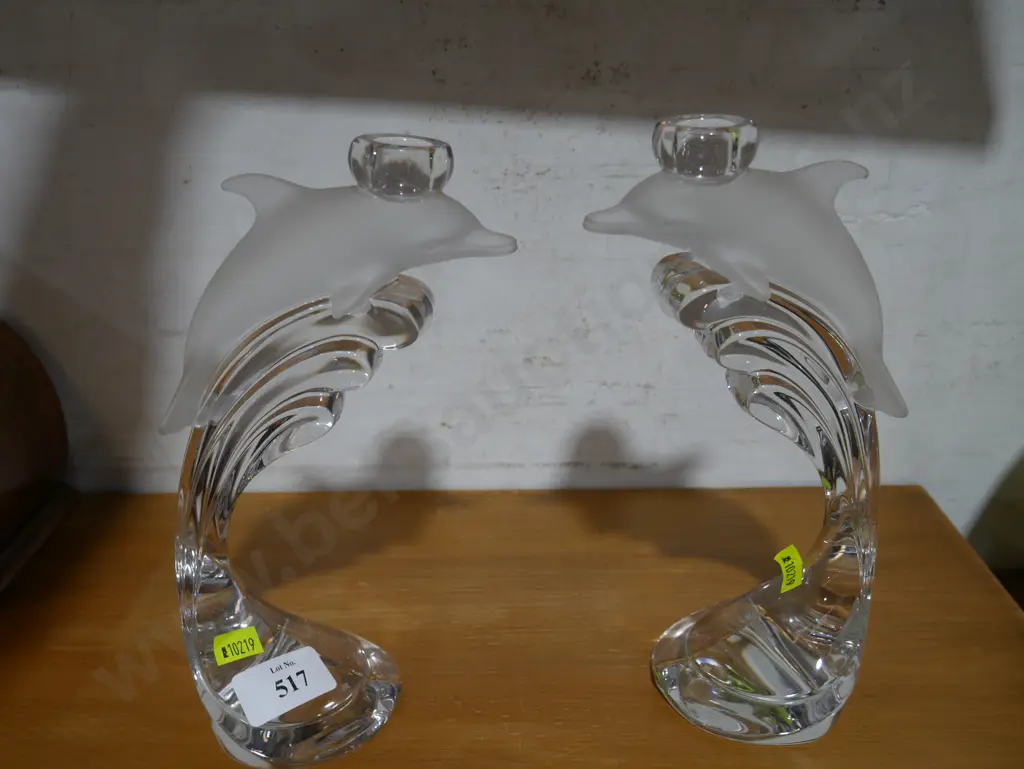 2 glass dolphin candlestick holders Image 1++
