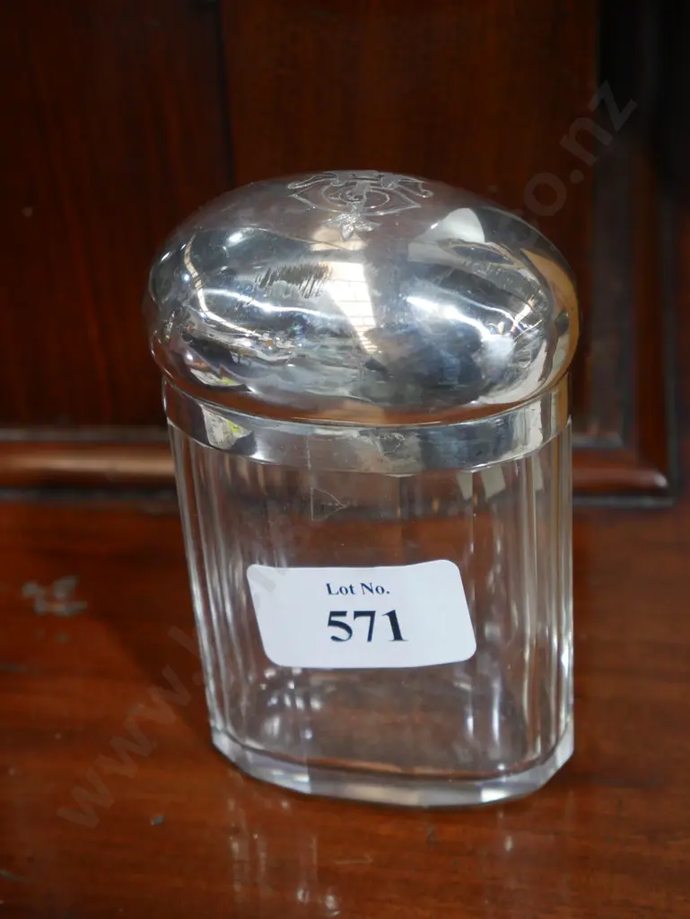 Sterling silver topped cut glass jar Image 1++