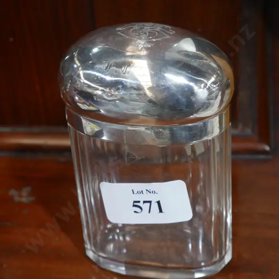 Sterling silver topped cut glass jar