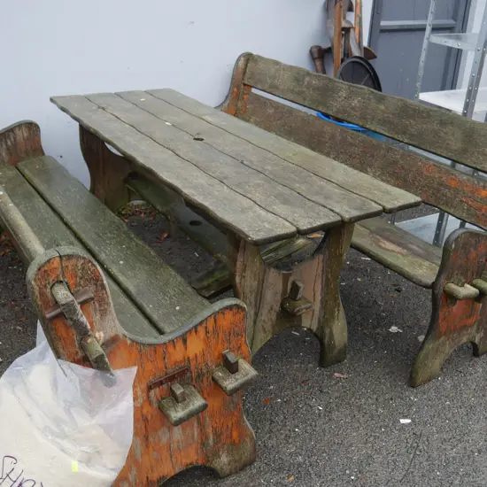 Timber outdoor table and bench seats