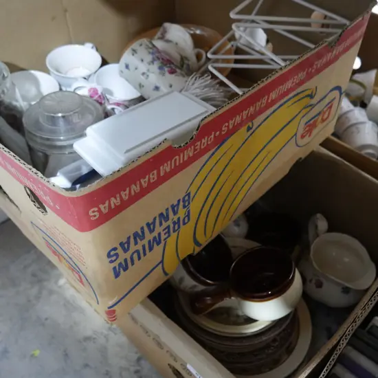 2 box, pottery etc