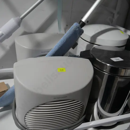 Fan heaters, rubbish bins