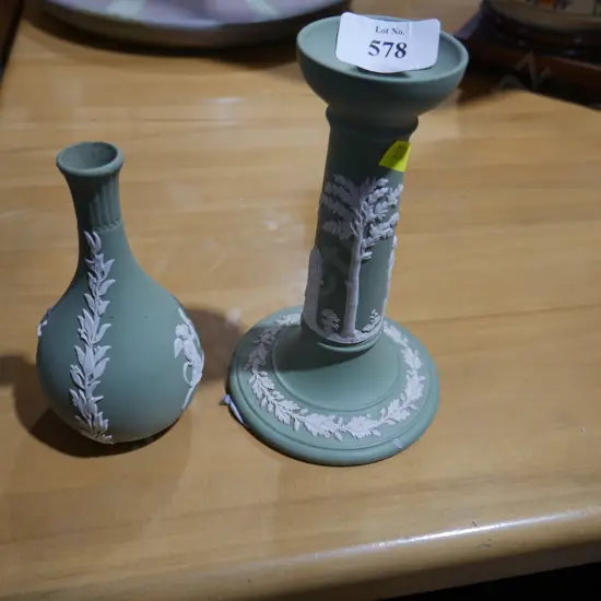 Wedgwood vase and candle stick
