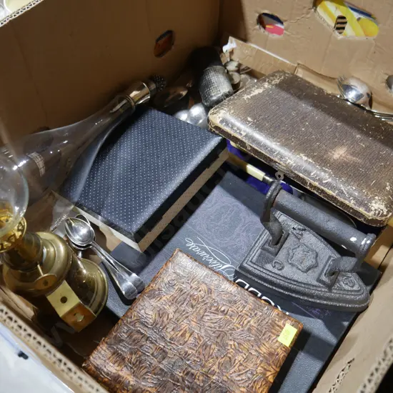 Boxed cutlery, vintage iron etc