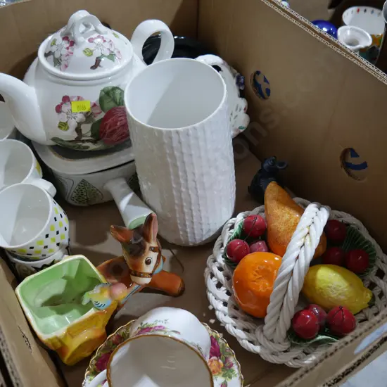 Artificial fruit, teapot etc