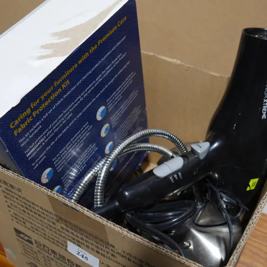 Fabric protector, table lamps, hair dryer