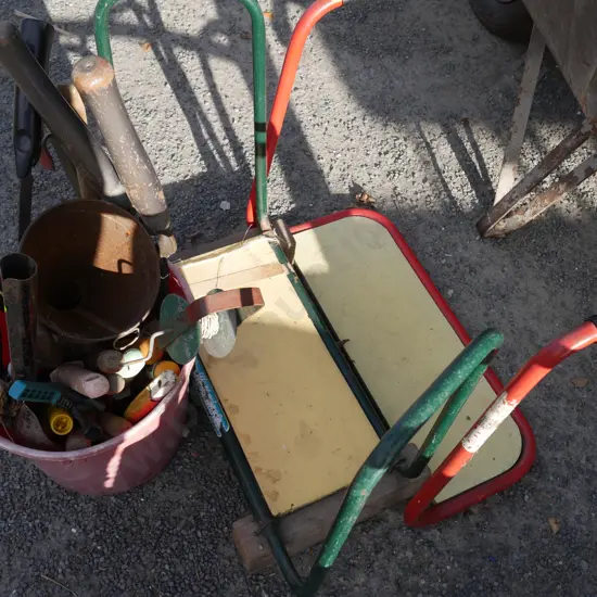 Bucket of garden tools etc