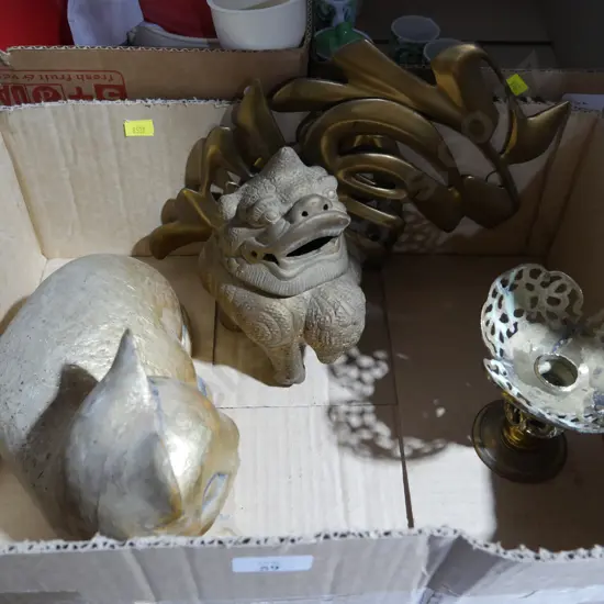 Brass candle holder and ornaments etc