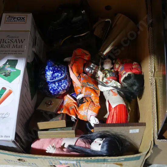 Oriental dolls, china etc