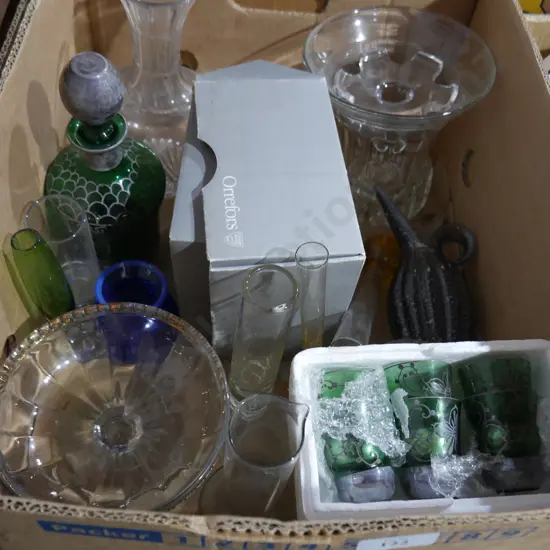 Glass decanter set, Orrefors dish etc