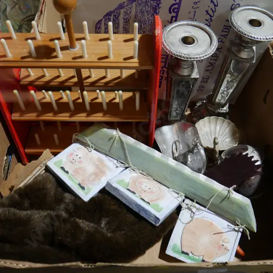 Candlesticks, cotton holder etc