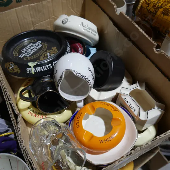 Whisky jugs, ashtrays