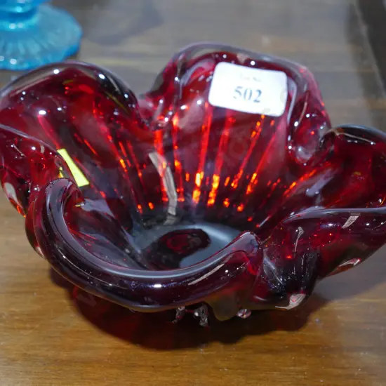 Red art glass ashtray