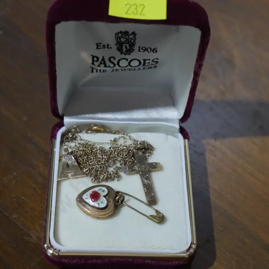 9ct gold cross, necklace etc