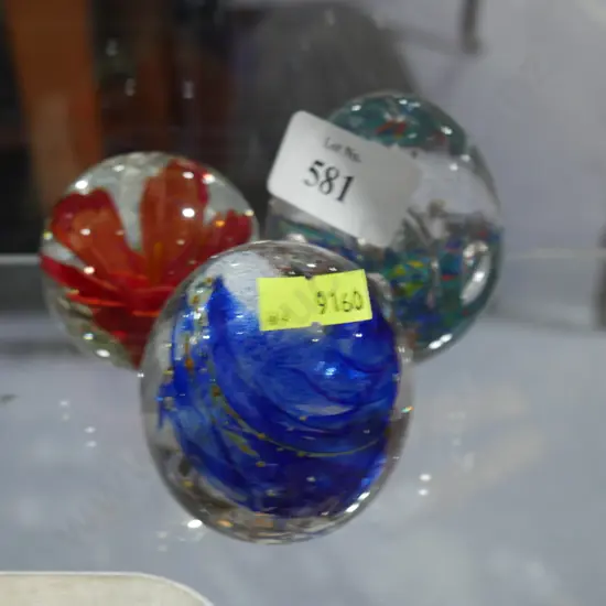 3 glass paperweights