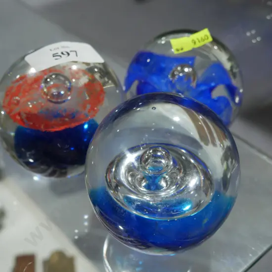 3 glass paperweights