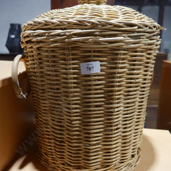 Cane lidded basket