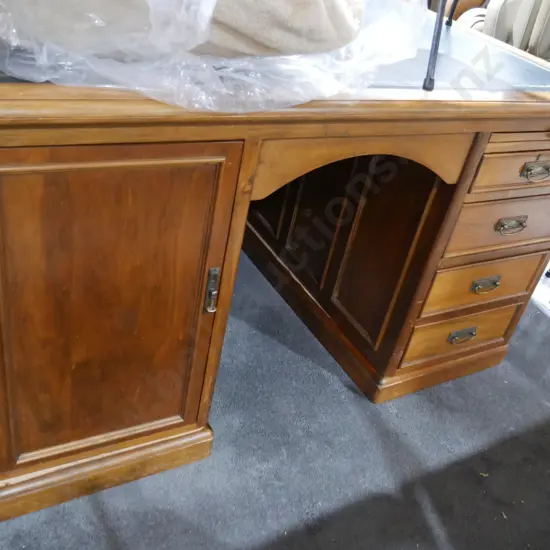 Twin pedestal wooden desk