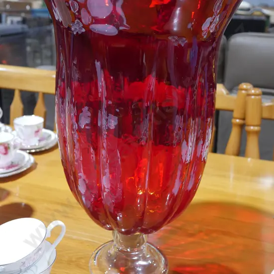 Large red glass vase