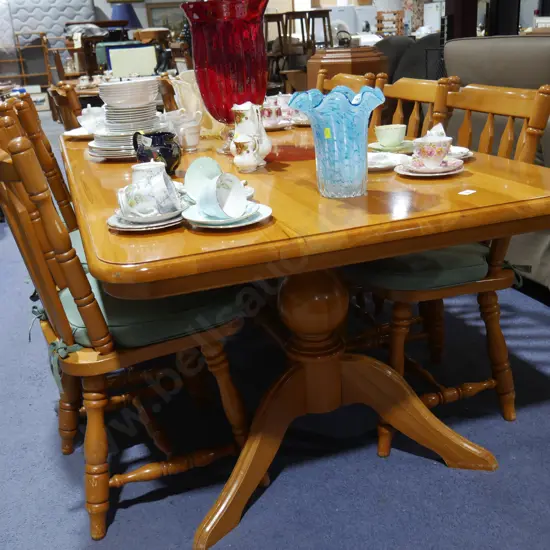 Timber table and 8 chairs