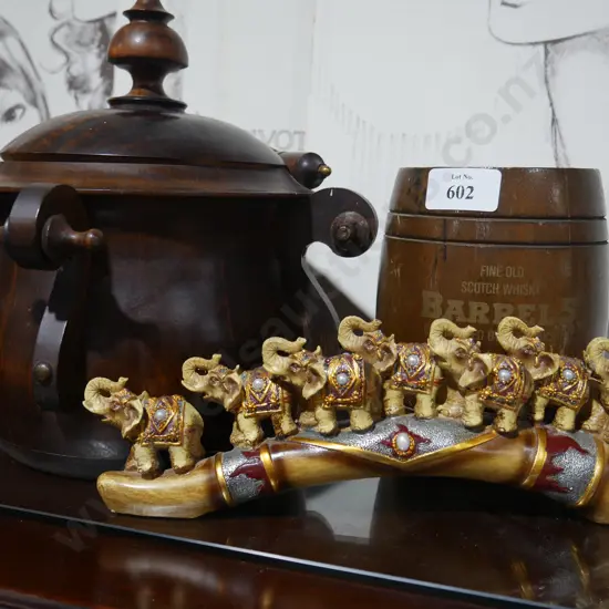 Elephants, barrel etc