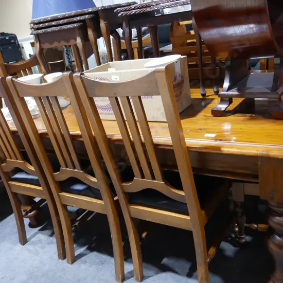Timber dining table and 8 chairs