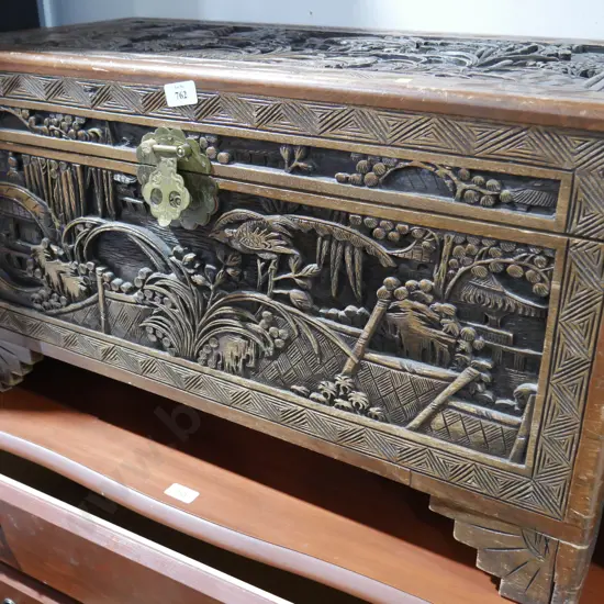 Carved wooden chest