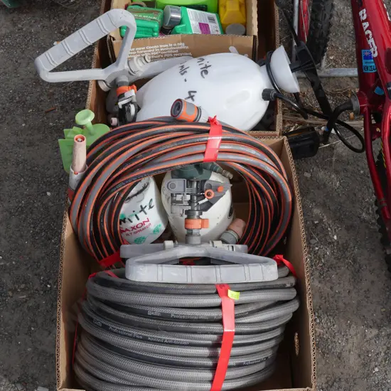 Garden sprayers, hoses etc