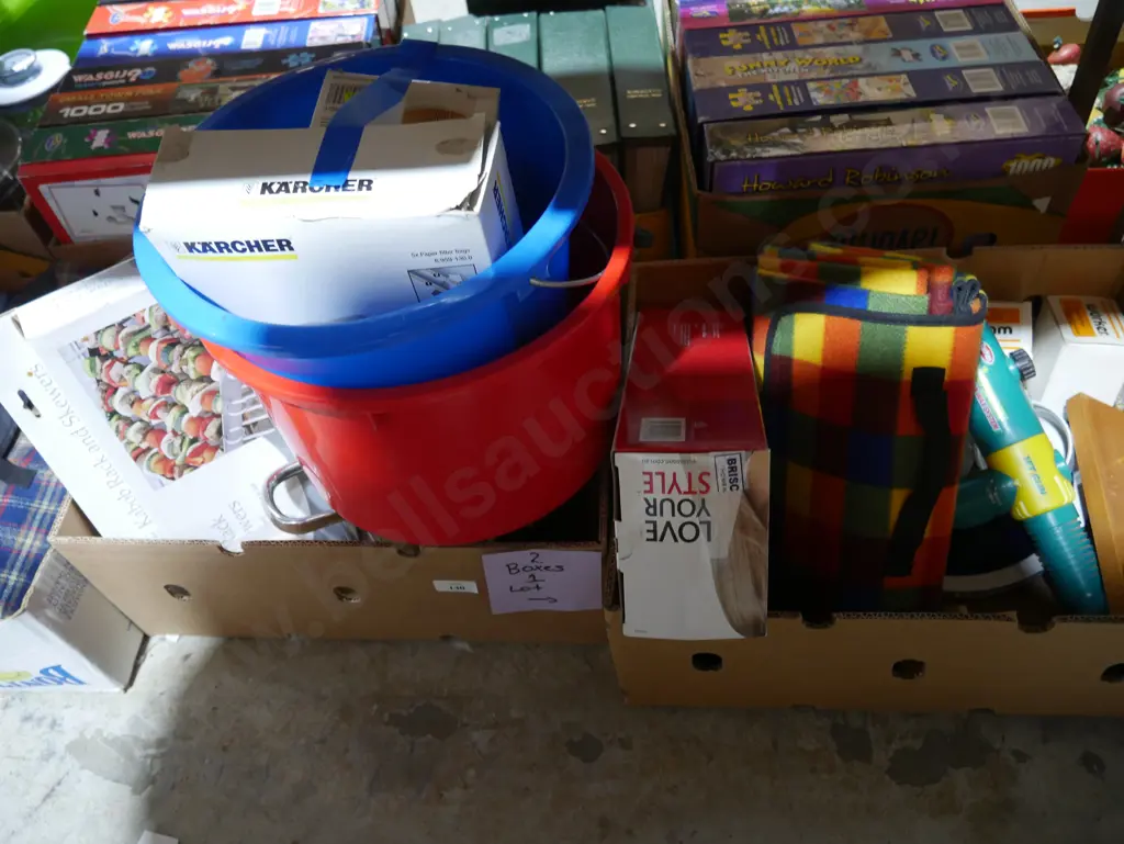 2 boxes buckets, picnic rug etc Image 1++