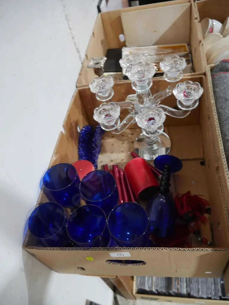 Candelabra, blue glassware Image 1++