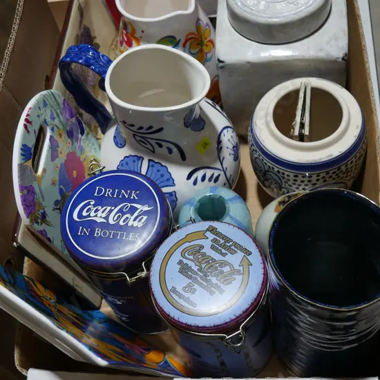 Jugs, tins, vases etc