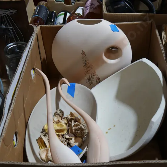 Bowls, bird ornaments, vase