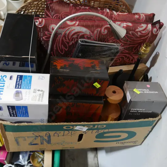 Cushions, clock radio etc