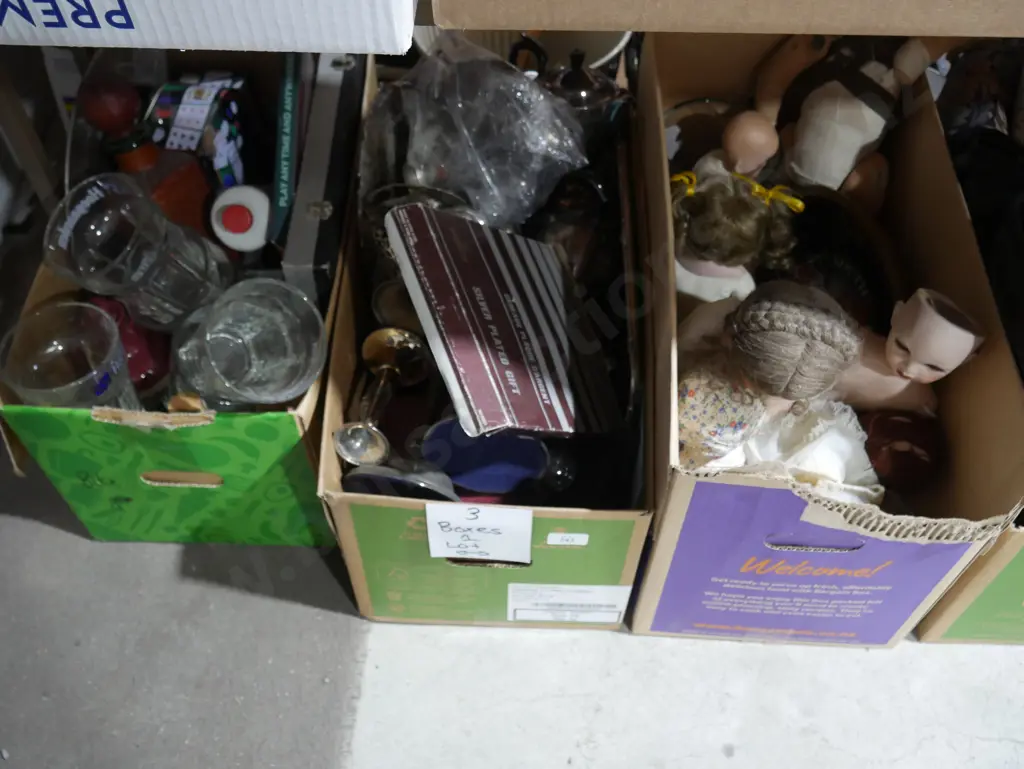 Three boxes of dolls, ep ware etc Image 1++