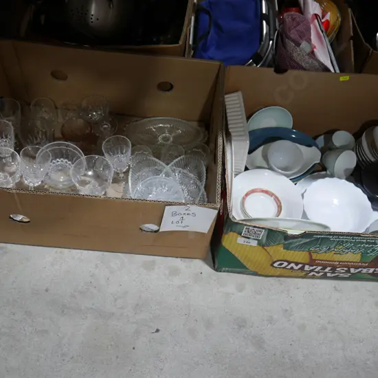 Two boxes of china and glassware