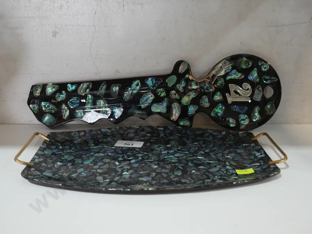 Paua shell tray and decorative key Image 1++