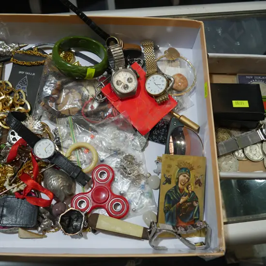 Coins, costume jewelry etc