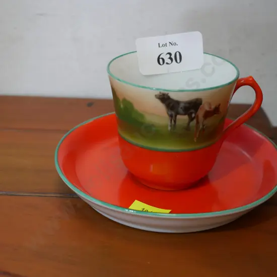 Royal Bayreuth cup and saucer with cow scene